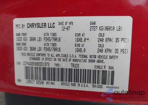 2008 Dodge Dakota Sxt/Bighorn/Lonestar z USA, uszkodzony, nr VIN 1D7HW32K08S551973